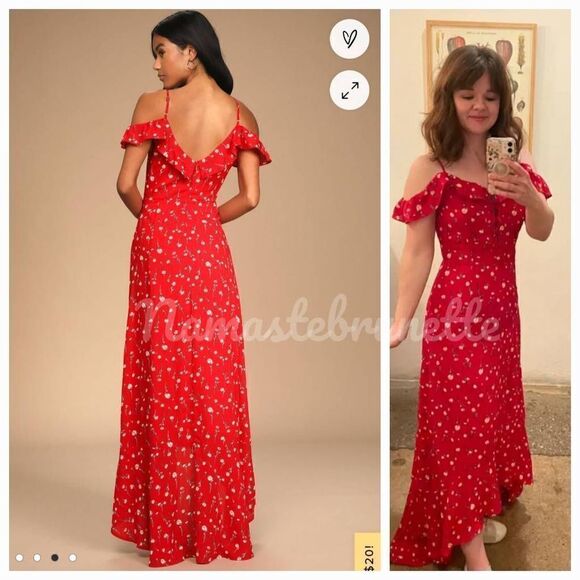 Nwt Lulu's Boho Red Floral Off-the-Shoulder Maxi Dress - Picture 14 of 15